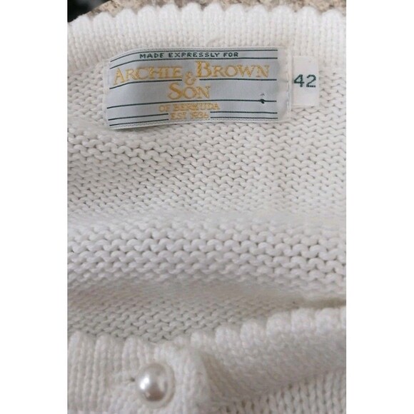 Vintage Bermuda Floral Knit Cardigan Short Sleeve Pearl Buttons Cotton Large - Picture 7 of 8